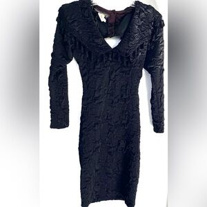 Vintage 90s Nuance Black Texture Satin Lace Backless Bodycon Dress